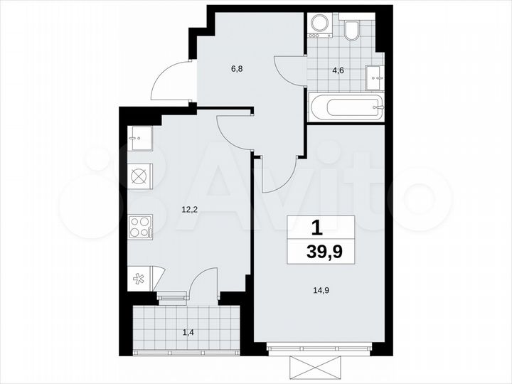 1-к. квартира, 39,9 м², 18/19 эт.