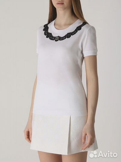 Футболка хлопковая с кружевом Dolce & Gabbana