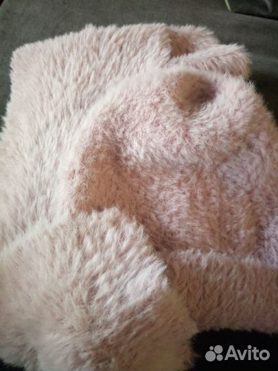 Шарфи шапка махровые розовый детский