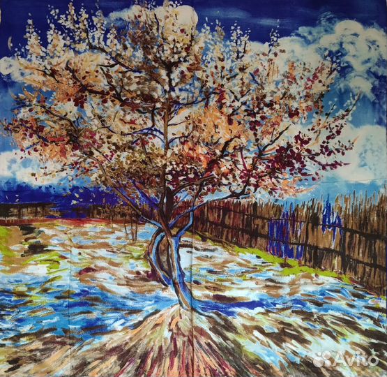 Платок натуральный Китайский шелк Ван Гог 3 принта