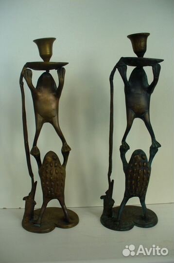 Подсвечник Лягушки.Латунь.Бронза