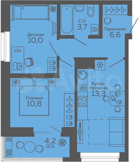 2-к. квартира, 46,2 м², 11/18 эт.