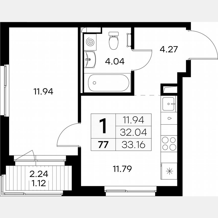 1-к. квартира, 33,2 м², 6/12 эт.