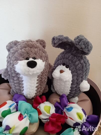 Мишки - Зайки. Игрушки - малыши из плюшевой пряжи