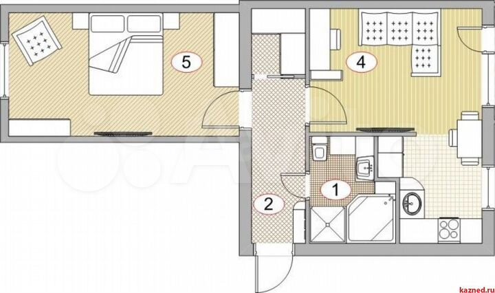 2-к. квартира, 45 м², 3/5 эт.