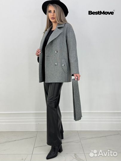 Пальто укороченное демисезонное с поясом