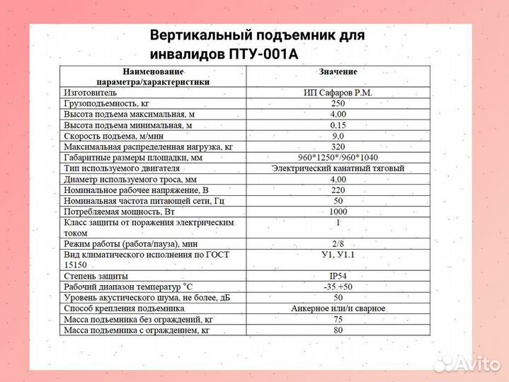 Вертикальный подъемник для инвалидов пту-001А