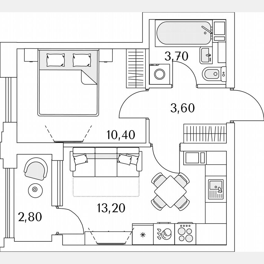 1-к. квартира, 32,3 м², 10/13 эт.