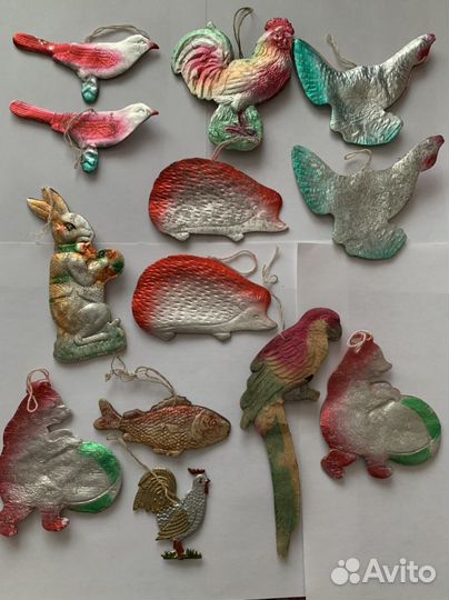 Картонаж елочные игрушки СССР заяц медведь еж рыбк