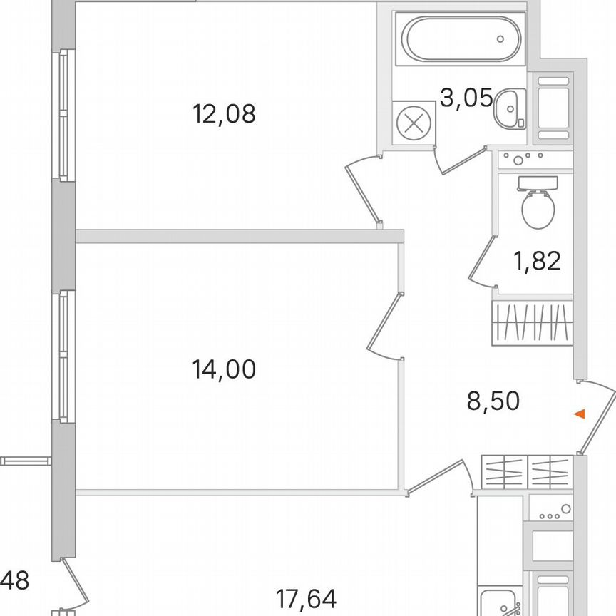 2-к. квартира, 58,4 м², 6/8 эт.