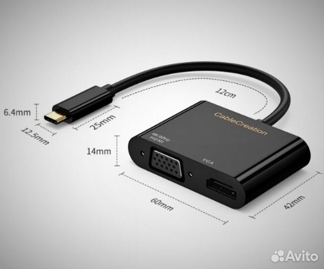 Переходник CableCreation Type-C к VGA, hdmi(Новый)