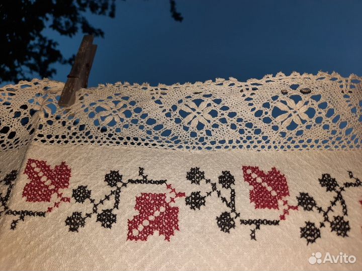 Скатерть домотканая, вышивка, кружево