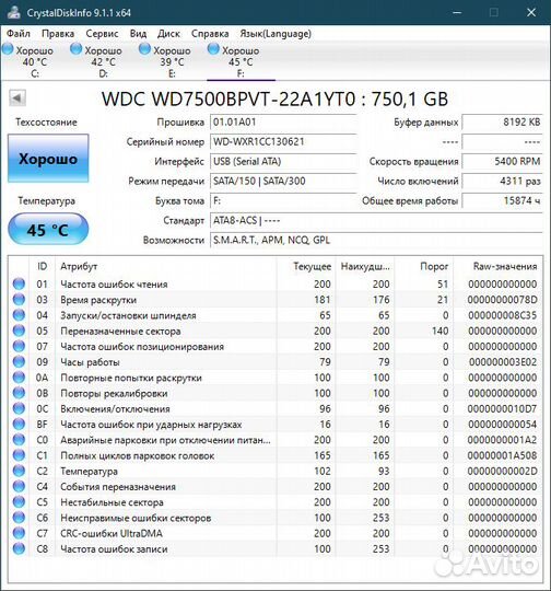 Внешний жесткий диск 750 Гб на USB 2,0