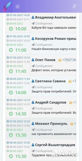 Клиенты/Приходы Юристам по РФ/ Аренда CRM