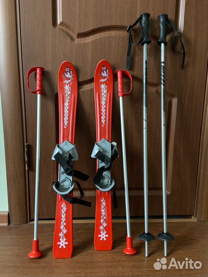 Лыжи беговые детские 70 см + палки (2 комплекта)