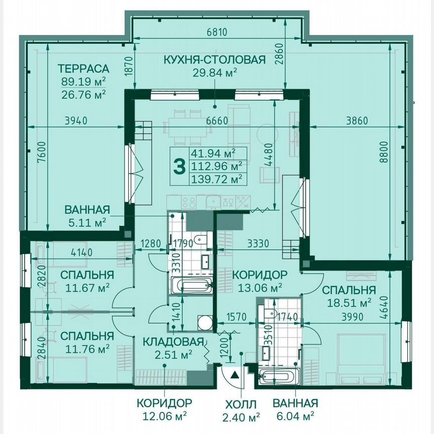 3-к. квартира, 113,1 м², 10/14 эт.