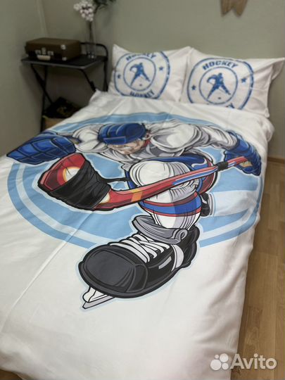 Белье постельное хоккей, кхл, шайба, коньки