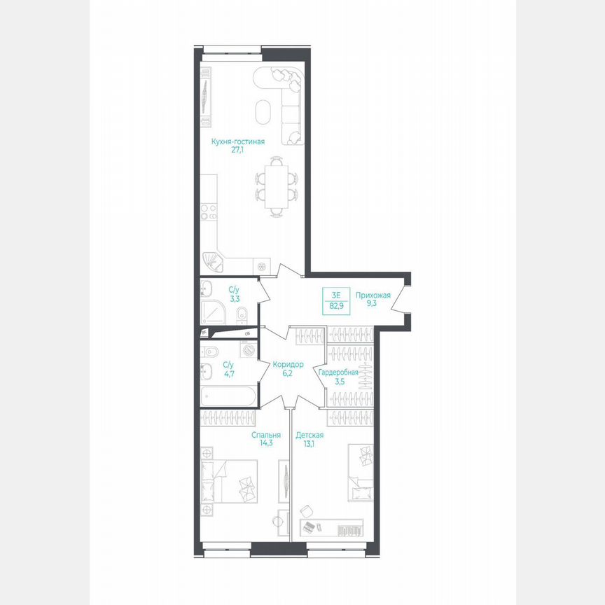 3-к. апартаменты, 82,8 м², 8/10 эт.