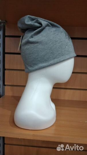 Шапка бини женская, со стразами