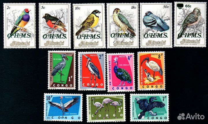 Марки птицы и жуки