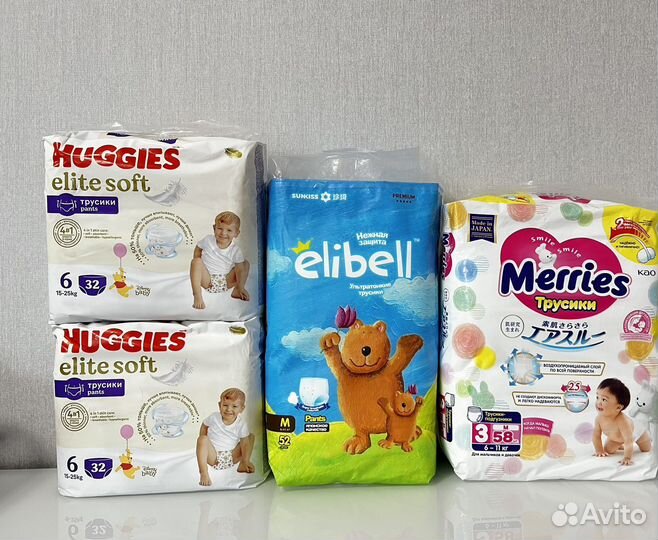 Подгузники трусики Huggies Merries и Elibell