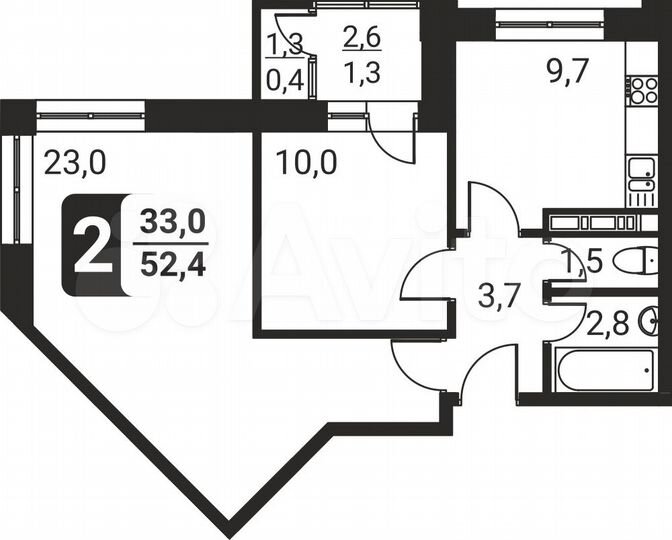 2-к. квартира, 52,4 м², 9/17 эт.