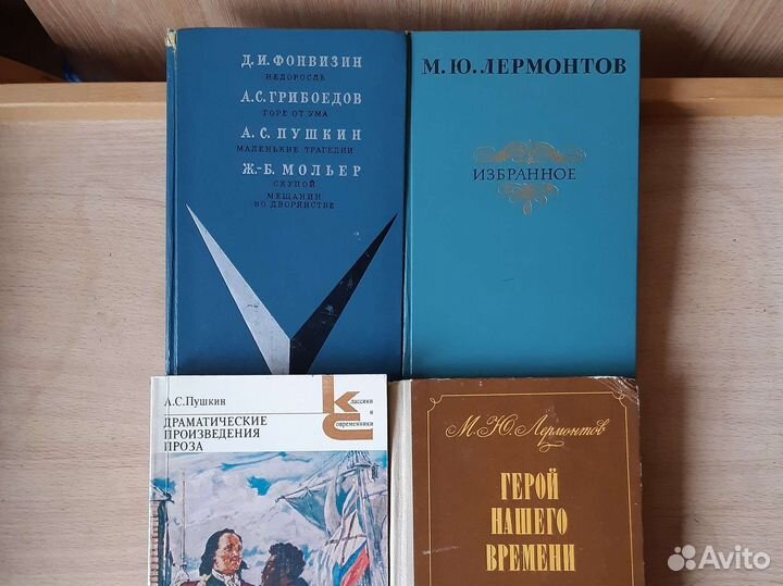 Книги школьные б/у Лермонтов, Пушкин, Фонвизин