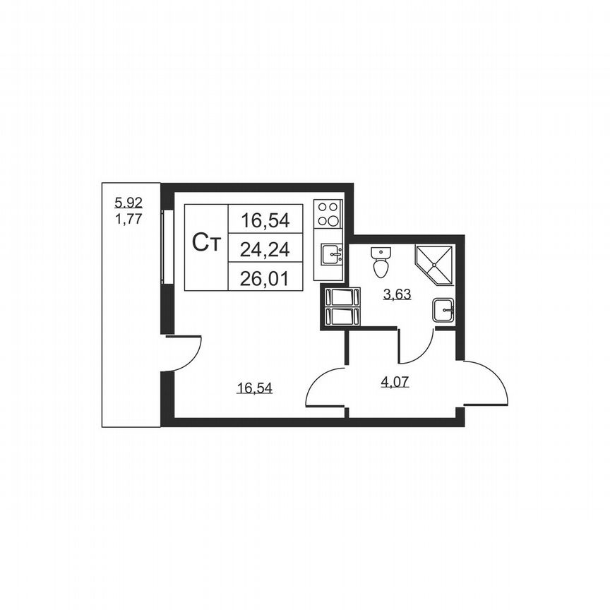 Квартира-студия, 26 м², 14/19 эт.
