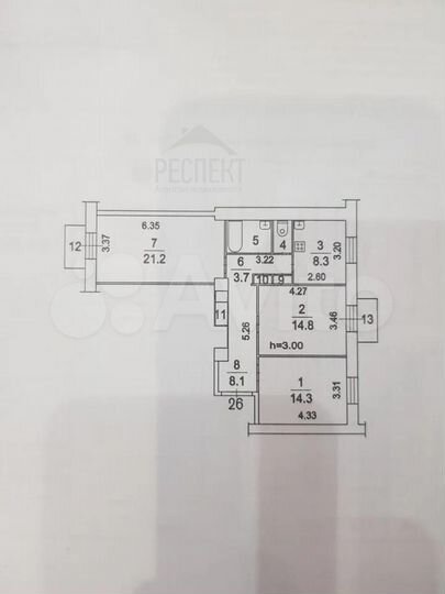 3-к. квартира, 80 м², 3/5 эт.