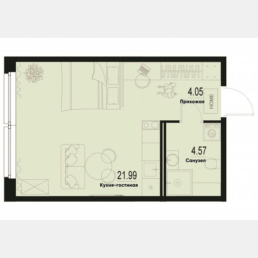 Квартира-студия, 30,6 м², 2/12 эт.