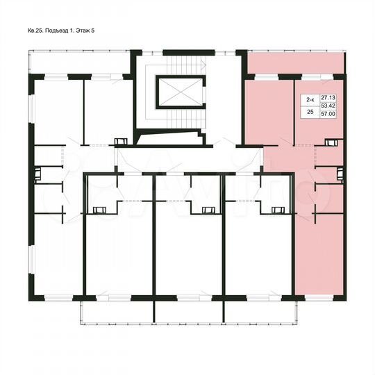 2-к. квартира, 57 м², 5/5 эт.