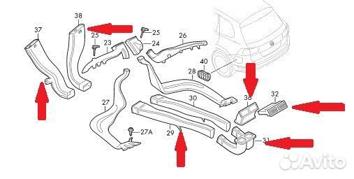Комплект воздуховоды заднего дефлектора Touareg NF