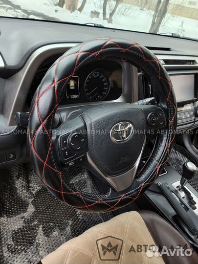 Оплетка руля кожа черная ромб экокожа 