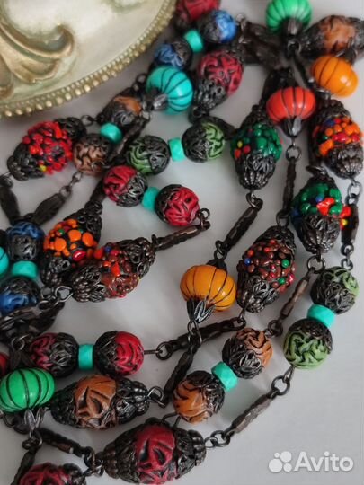 Длинные винтажные бусы с Эксклюзивными бусинами