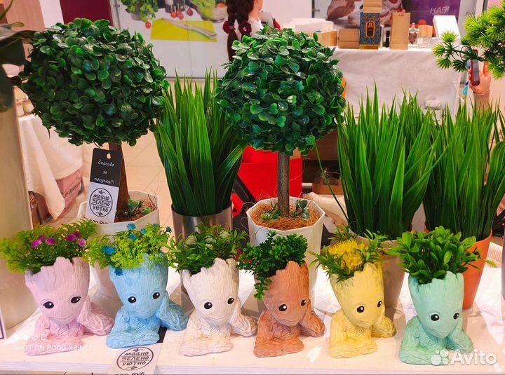 Малыш грут гипсовое кашпо с зеленью