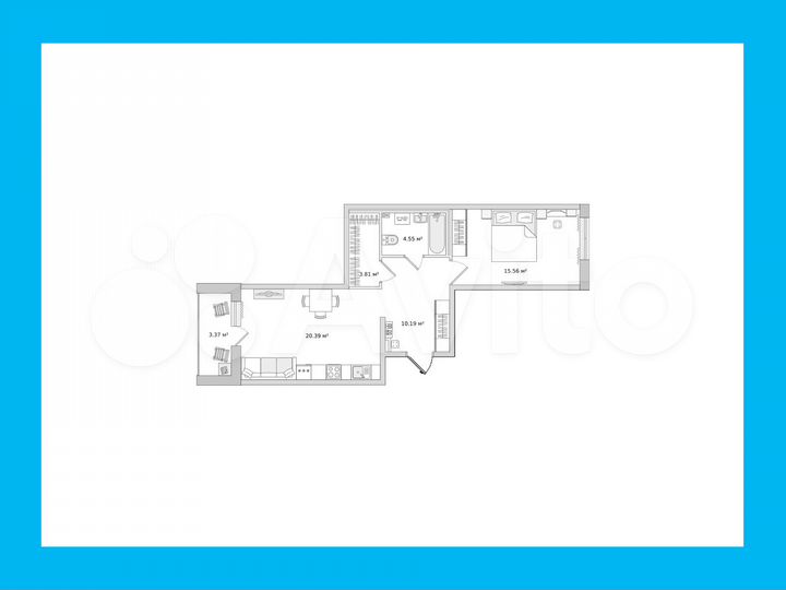 1-к. квартира, 57,9 м², 1/16 эт.