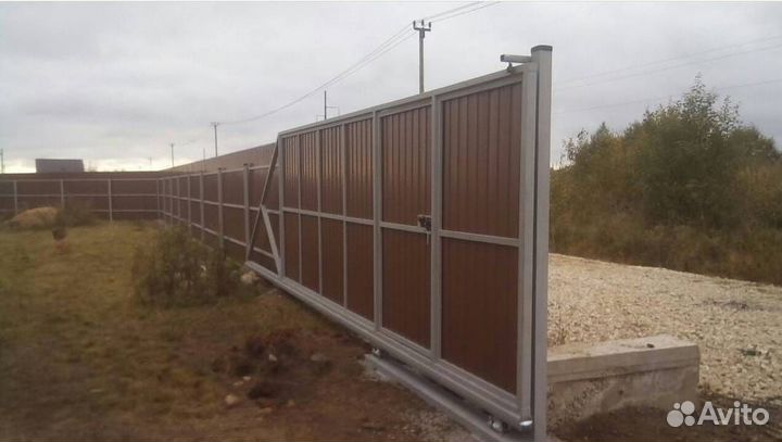 Забор с откатными воротами под ключ