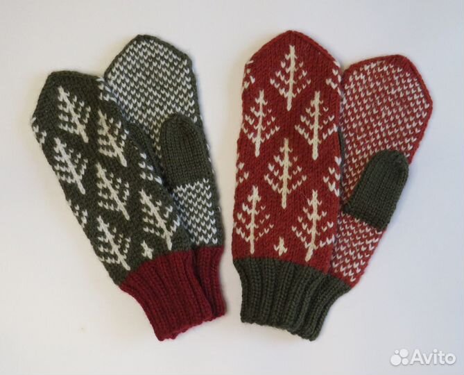 Варежки с ёлками. (ручная работа)