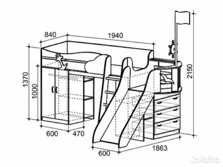 Детская кровать чердак домик Адмирал