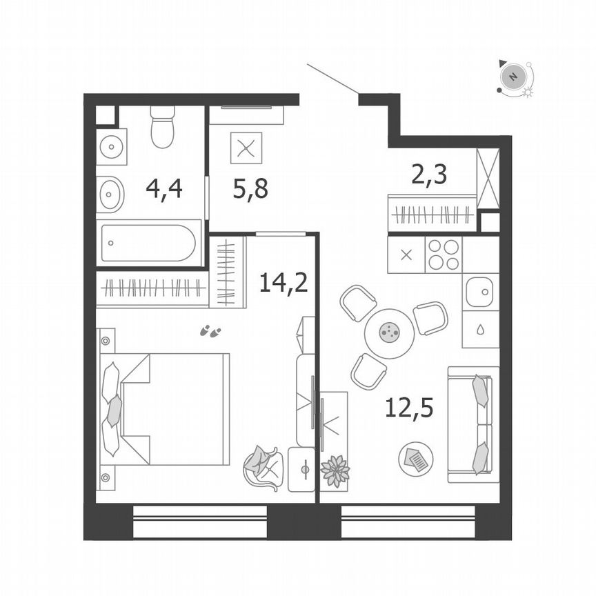 1-к. квартира, 39,2 м², 2/5 эт.