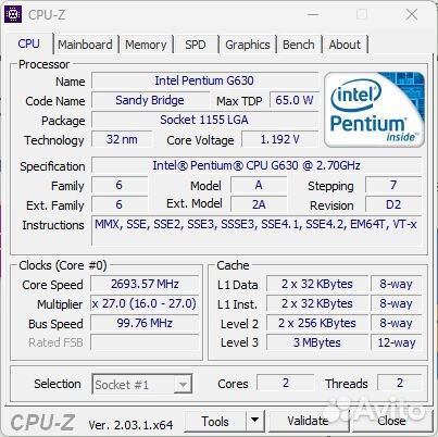 Процессор Intel Pentium G630 2.7 GHz/2 Сore/ LGA11