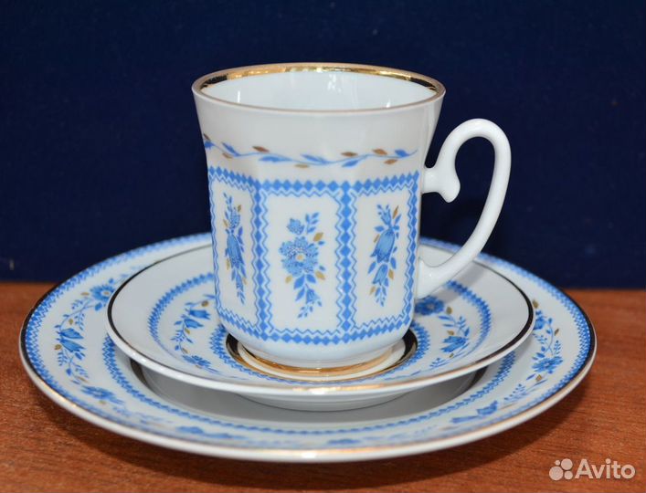 Фарфоровая кофейная тройка- васильки. лфз (1)