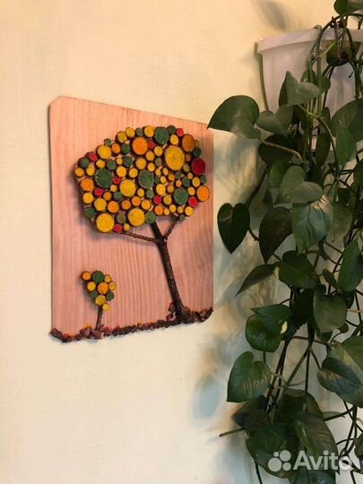 Эко-панно, картина, дерево, масло, гуашь