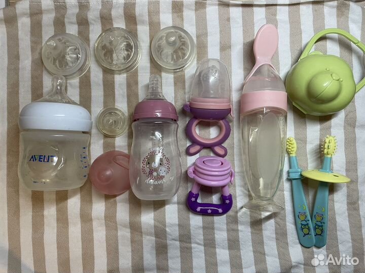 Бутылочки, ниблер, ложка для прикорма, прорезыват
