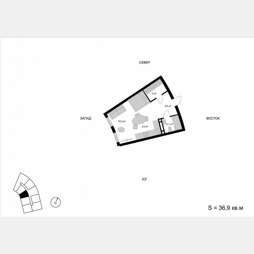 Квартира-студия, 36,9 м², 16/17 эт.
