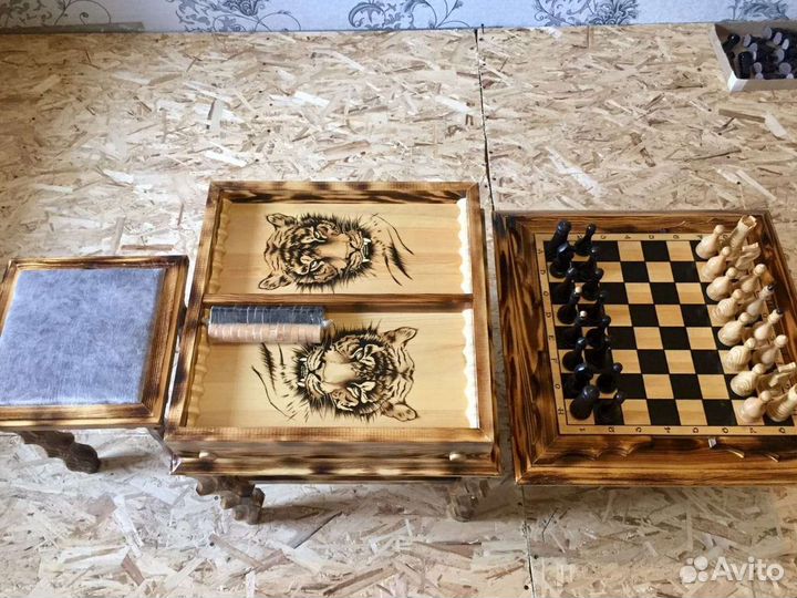 3 в 1 шашки, шахматы, нарды(столик, 2 табуретки)