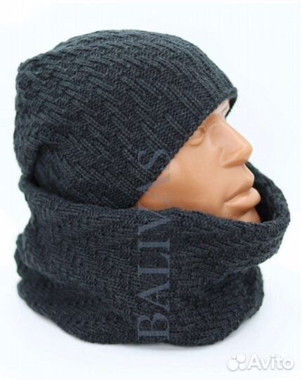 Шапка и снуд мужской антрацитовый
