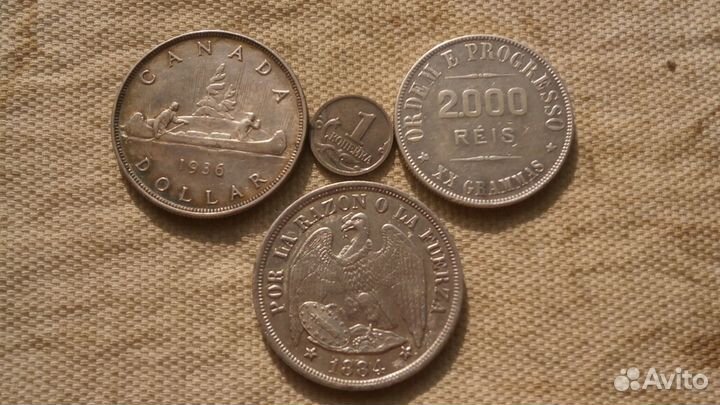 Монеты Канада.Чили.Бразилия.Серебро