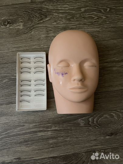 Голова манекен для наращивания ресниц и ресницы