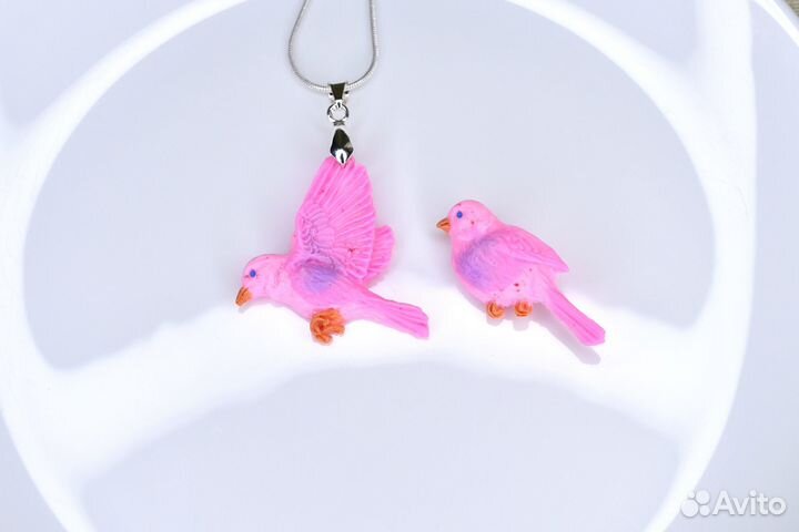 Кулон и брошь Розовые птички-чечевички